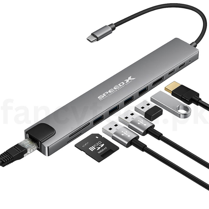 SpeedX 10-in-1 USB-C Hub Adapter: 4K HDMI, 100W PD, Gigabit Ethernet, SD/TF, USB 3.0