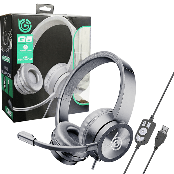 Q5 USB Wired Headphone with Mic – 40mm Driver, Noise Isolation, Adjustable Mic, On-Ear Comfort – Best for Online Meetings, PC & Laptop