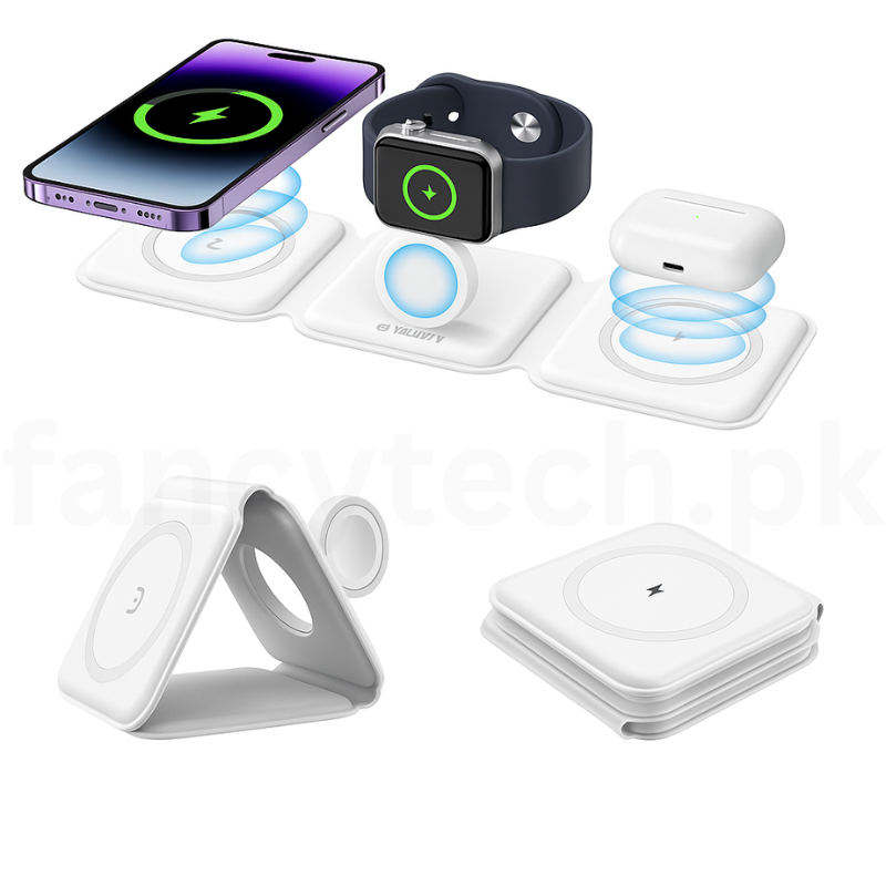 3-in-1 Foldable Magnetic Wireless Charger – Fast Charging for Phone, Watch & Earbuds
