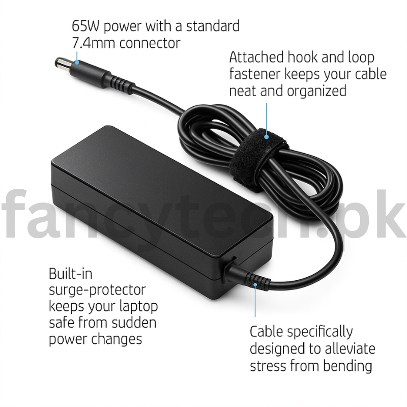 HP 65W 7.4mm Round Pin Laptop Charger – Compatible with HP Pavilion, ProBook, Compaq