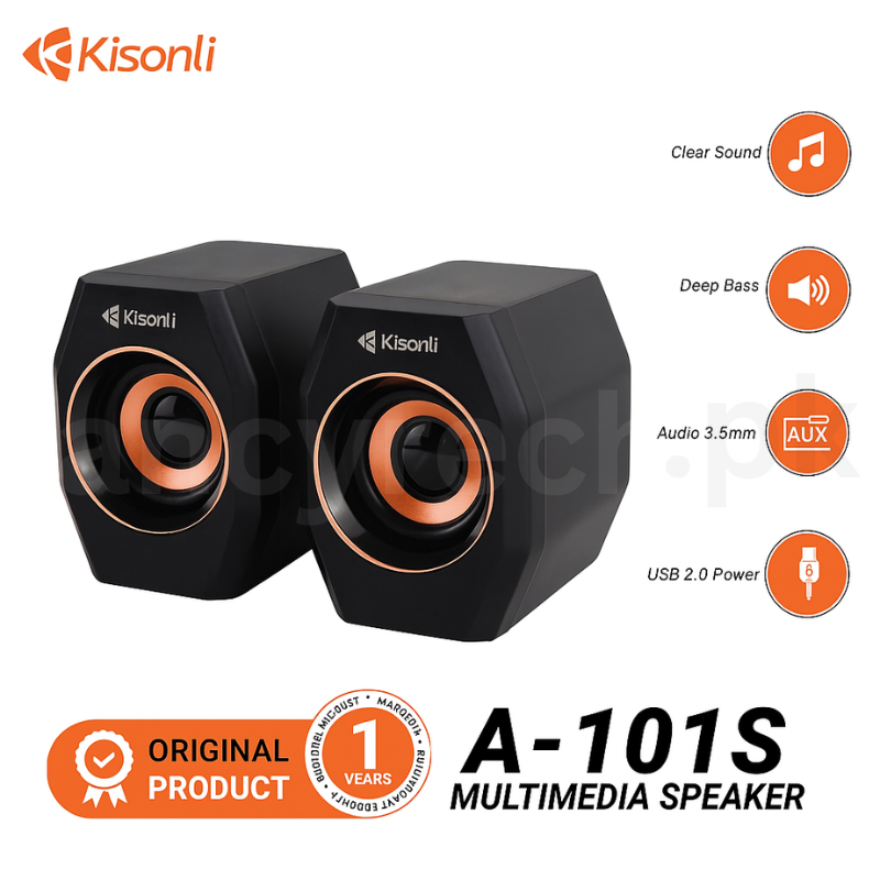 Kisonli A-101S Compact 2.0 USB Stereo Speakers – Ideal for Laptops & Desktops