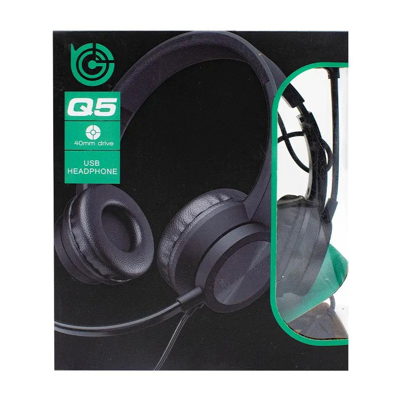 Q5 USB Wired Headphone with Mic – 40mm Driver, Noise Isolation, Adjustable Mic, On-Ear Comfort – Best for Online Meetings, PC & Laptop