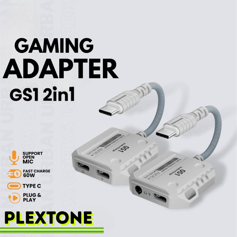 Plextone GS1 2-in-1 Type-C Gaming Adapter – 60W Fast Charge with Audio & Mic Support