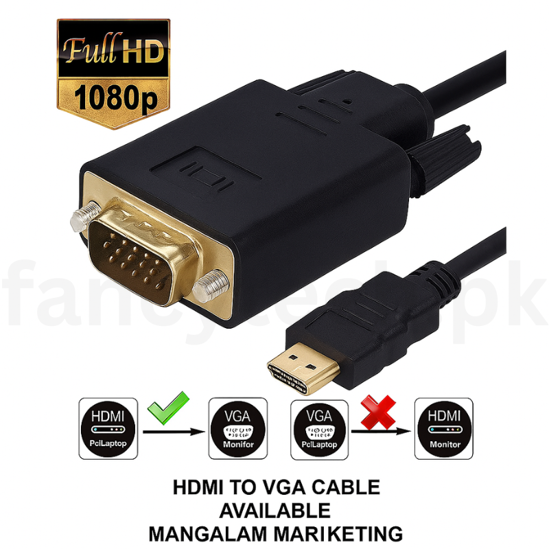 “SpeedX HDMI to VGA Adapter Cable, 1080p High-Speed Converter for Laptop, PC, Monitor, Projector, HDTV – Plug & Play”
