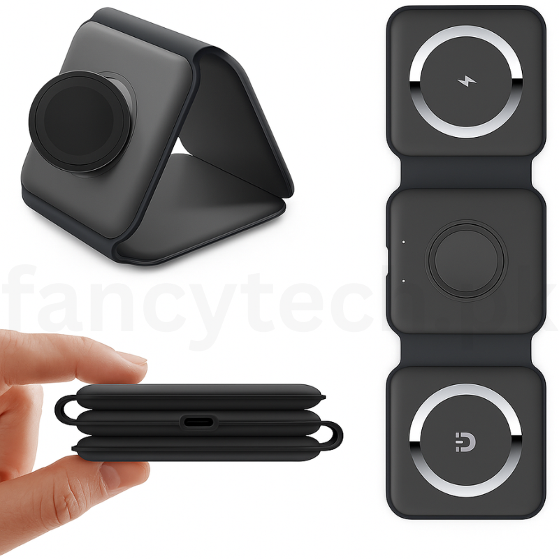 3-in-1 Foldable Magnetic Wireless Charger – Fast Charging for Phone, Watch & Earbuds