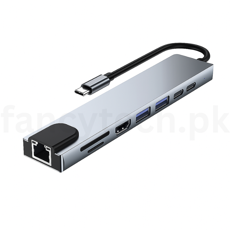Speed-X 8-in-1 USB-C Hub, 4K HDMI, Gigabit LAN, USB 3.0, USB-C PD, SD/TF