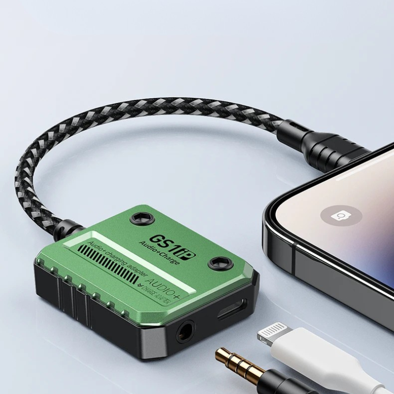 GS1IP Audio + Charge 30W Fast Charge Adapter – Lightning to 3.5mm + Charging Port for iPhone