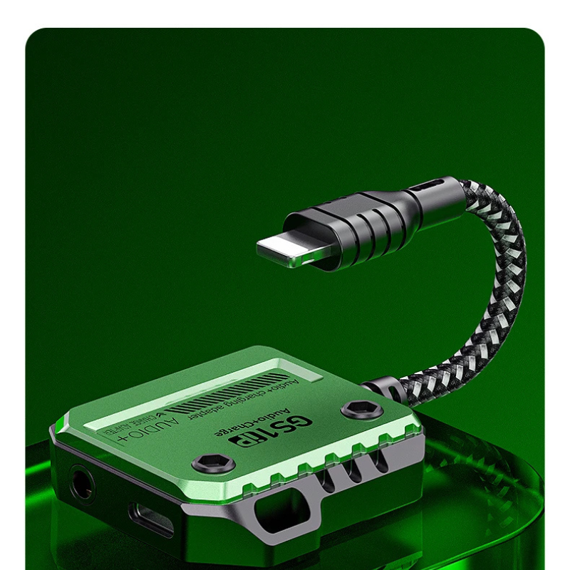 GS1IP Audio + Charge 30W Fast Charge Adapter – Lightning to 3.5mm + Charging Port for iPhone