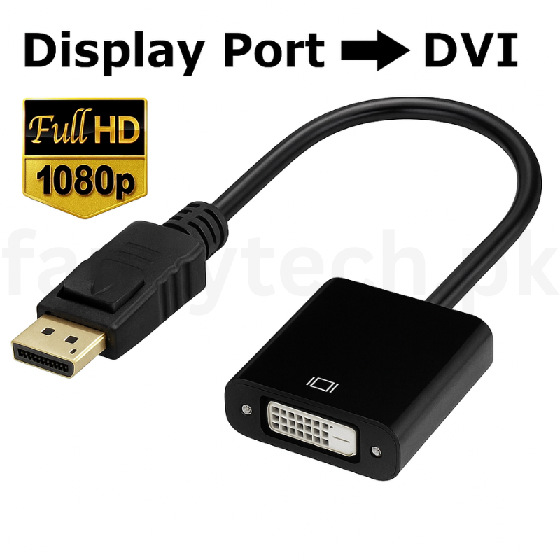 “DP to DVI-D Converter Cable, 1080p@60Hz, Gold-Plated, Black”