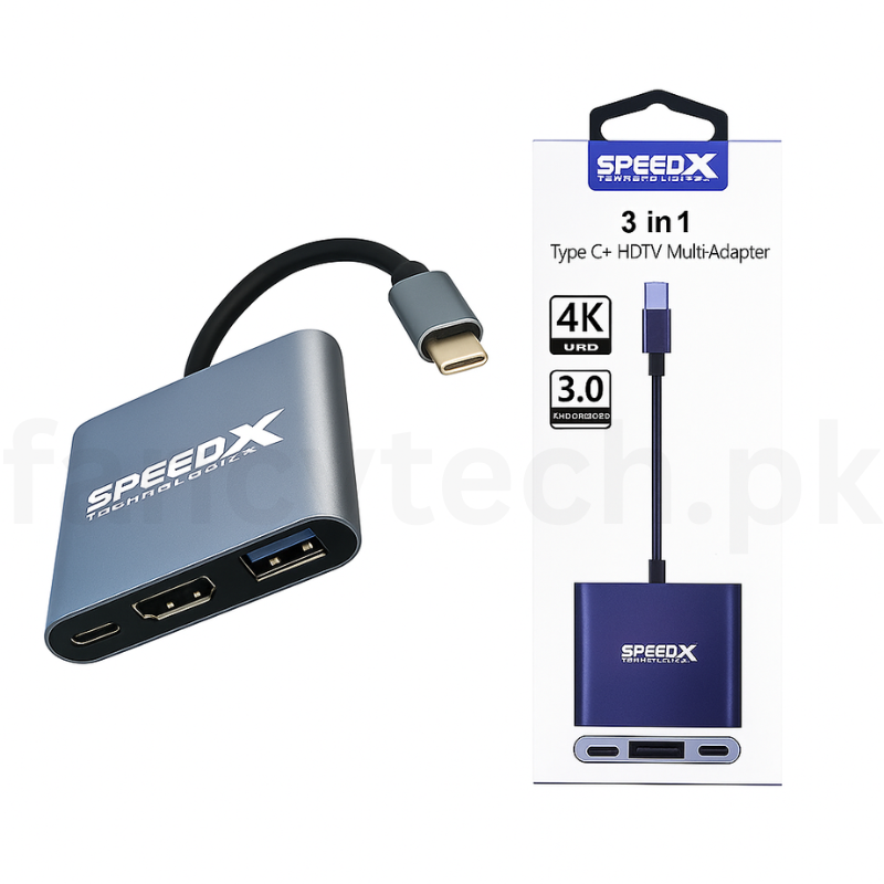Speed-X USB-C to HDMI Multiport Adapter, 3-in-1 Type-C Hub with 4K HDMI Output, USB 3.0 Port, and PD Fast Charging Compatible with Thunderbolt 3 and USB-C Devices