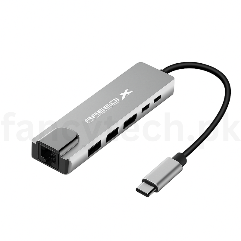 “SpeedX 6-in-1 USB-C Hub, 4K HDMI, Gigabit LAN, 2 USB 2.0, 2 USB-C PD, Black”
