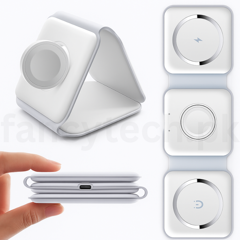 3-in-1 Foldable Magnetic Wireless Charger – Fast Charging for Phone, Watch & Earbuds